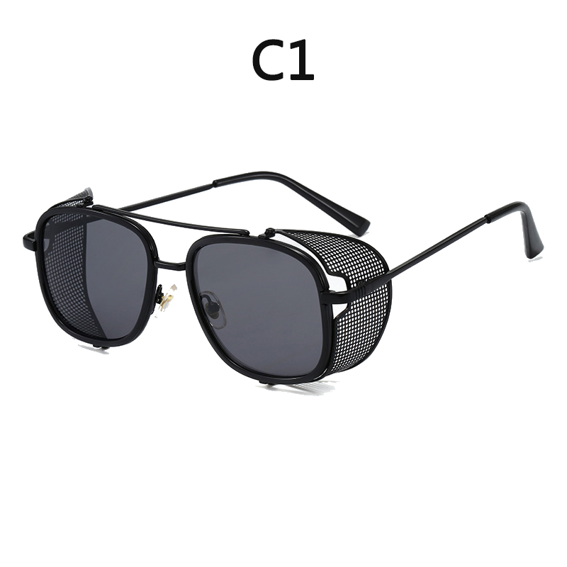 C1 & Black Frame Grey ChipEurope and America personality Steampunk Flap Sunglasses Box trend Metal Mark  ma'am Travel Street shot glasses