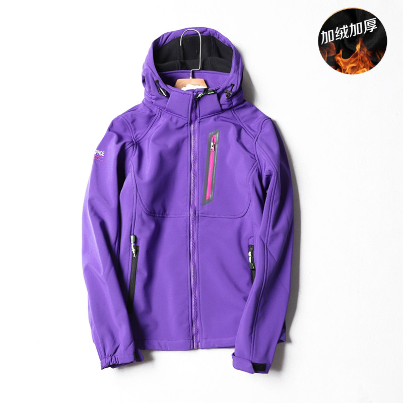 Foreign trade original single autumn and winter new women's outdoor soft shell jacket fleece hooded jacket jacket mountaineering and cycling clothing