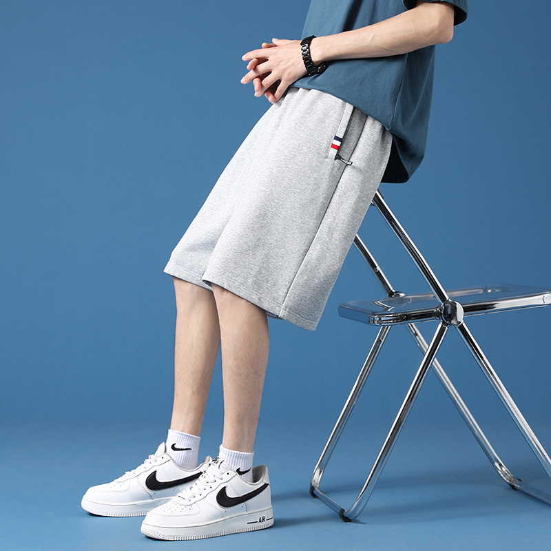 Casual Trendy Cotton Shorts for Men, Summer Sports Mid-Length Pants, Loose Thin Sweatpants with Zipper Pockets, Student Five-Point Shorts for Men
