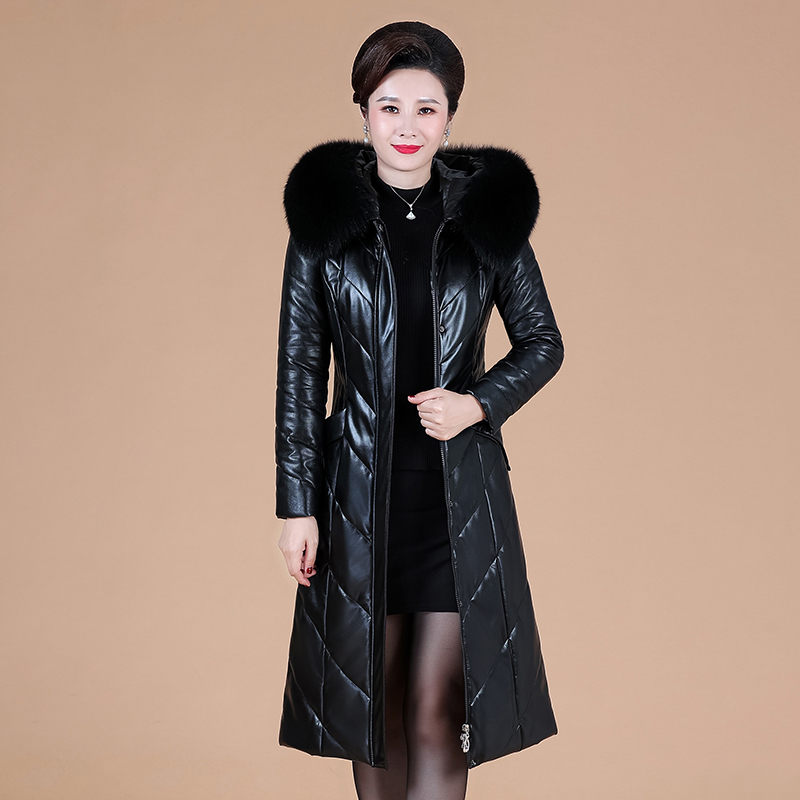 Mom Long version of a knee genuine leather down jacket for woman to be thin and large size in older leather Grand coat Temperament Jacket 100 lap