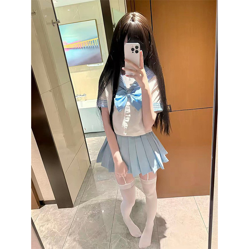 New Rainbow Squad Jk Uniform, School Style, Cute Loli Short-Sleeved Sailor Suit, Light Blue and Light Pink Jk Skirt, Complete Set