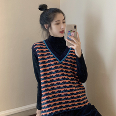 Spring new striped V-neck versatile vest sweater for women