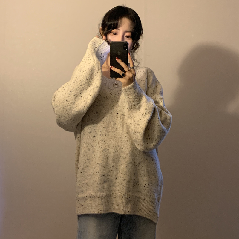 Korean V-neck snowflake long sleeve knitted sweater