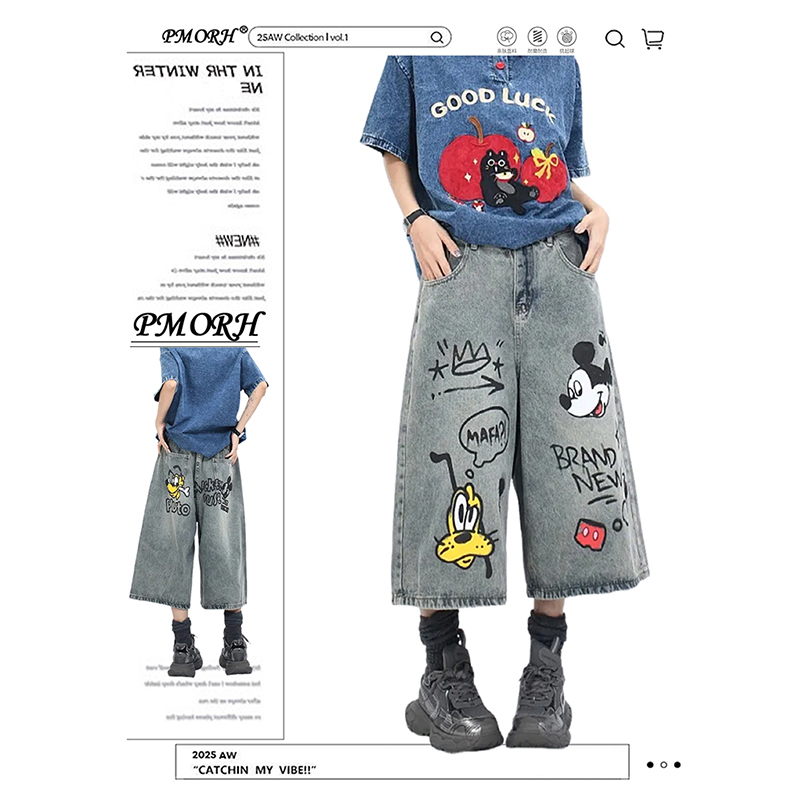 Pmorh American-Style Design Cartoon Graffiti Cropped Jeans for Women, New Autumn Vintage Slim Straight-Leg Pants Trendy Pmorh American-Style Design Cartoon Graffiti Cropped Jeans for Women, New Autumn Vintage Slim Straight-Leg Pants Trendy