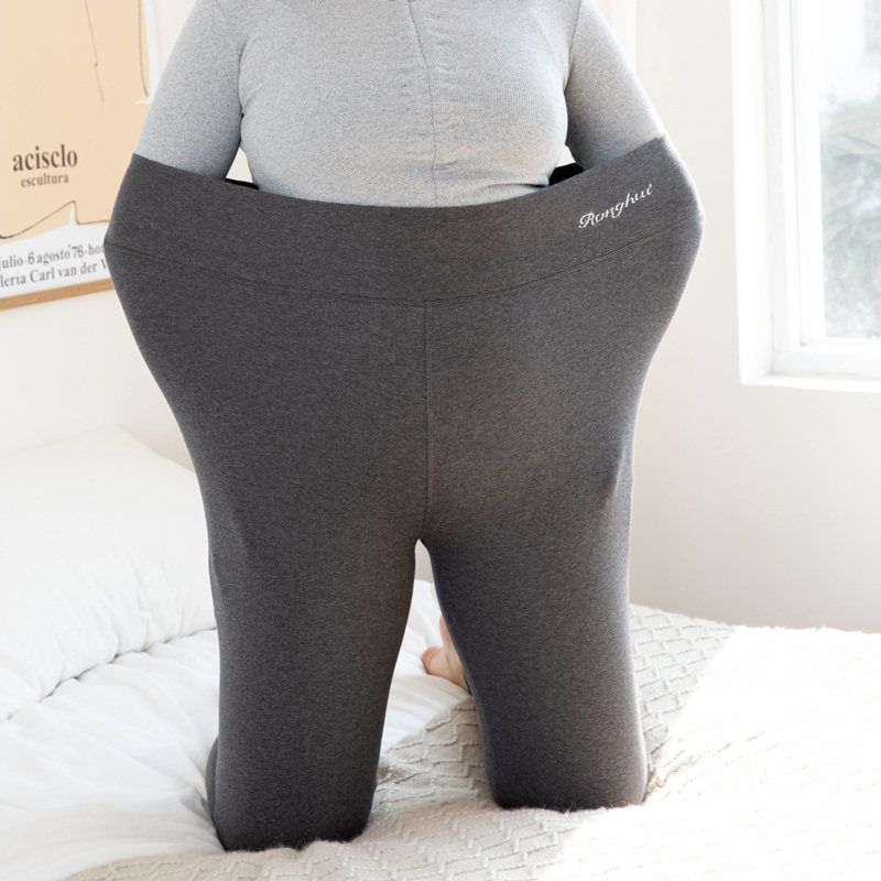 Grey Inner Hitch Pants Woman External Wear Spring Summer Slim pure cotton plus suede Fat mm Gats up for overweight waist display slim sanitary pants