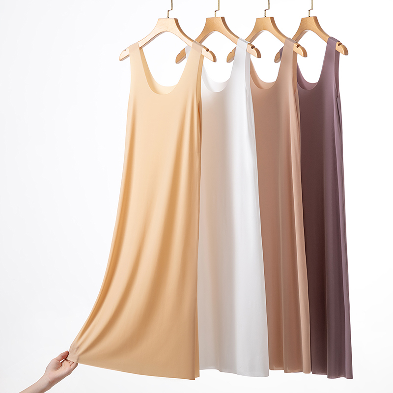 Anti-See-Through Seamless Lining Skirt, Ice Silk Inner Layer, Slim-Fitting Base Skirt, Extended Length Camisole Dress, Anti-Exposure for Summer
