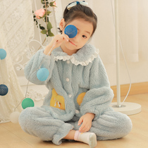 Child Sleepwear Autumn Winter Coral Suede Girl Suit Flannel Cute Super Cute Princess Winter Thickened Home Clothing