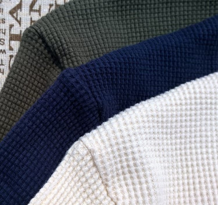 Nặng Ami Ami Mỹ retro dày 16 sợi đôi 350 g waff cổ tròn áo thun dài tay chạm đáy áo polo nam uniqlo