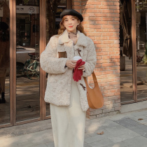 Lamb coat women 2021 Winter thick imitation rabbit plush fur loose bow long hairy top