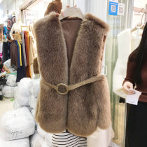 2021 New Korean version of faux fur vest long fox fur coat women hair horse clip rabbit hair belt waistband shoulder