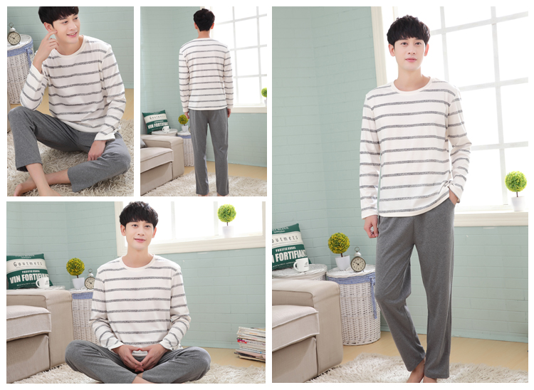 Bộ đồ ngủ nam dài tay cotton trẻ trung mùa xuân và mùa thu mỏng mùa hè do lot nam