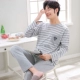 Bộ đồ ngủ nam dài tay cotton trẻ trung mùa xuân và mùa thu mỏng mùa hè bộ khủng long