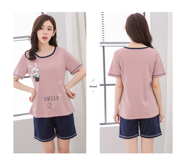 Mùa hè Hàn Quốc cotton ngắn tay ngắn đồ ngủ phụ nữ mỏng phần phụ nữ lỏng lẻo kích thước lớn dễ thương mùa hè dịch vụ nhà phù hợp bộ đồ dài tay nữ