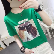 2018 mùa hè mới của phụ nữ ngắn tay t-shirt nữ hoang dã áo sơ mi in ảnh chữ cao đẳng gió Cao Cổ la bàn