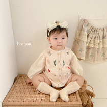 ins baby clothes spring autumn knit waistcoat female baby foreign gas embroidered wool line vest spring out to serve the shoulder