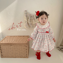 Girls spring and autumn clothes dress with dress female baby foreign pistachio princess dresses Korean version of spring baby catching week courtesy dress