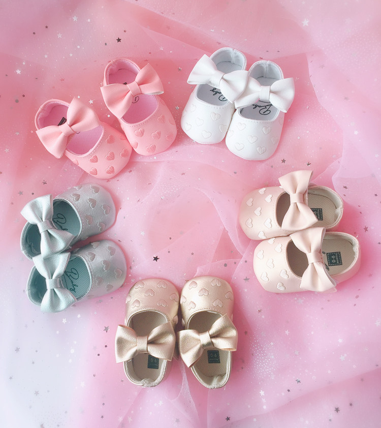Full of 0 - 1 year old girl baby shoes for 100 days baby shoes soft soles shoes of butterfly - knot princess shoes