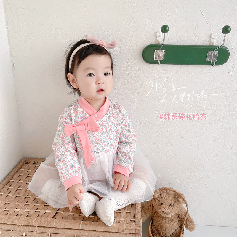 Baby clothes spring and autumn dress Hanjiao dress baby full moon hundred days banquet Chinese wind-packed asshole hawskirt