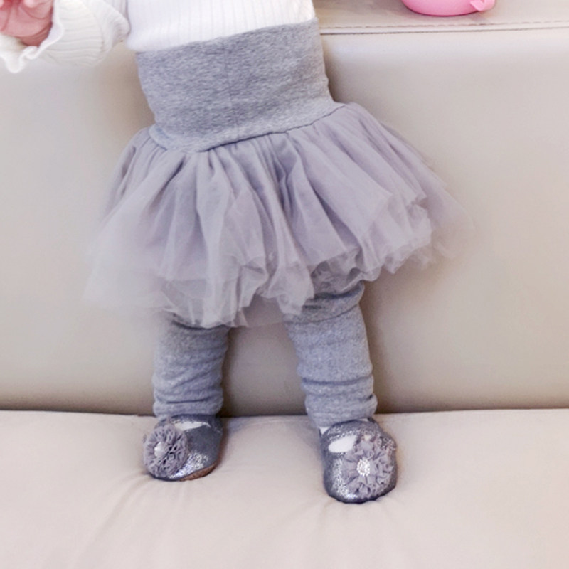 Korean version of the baby 5 layers of puffy yarn high waist belly skirt Autumn and winter plus velvet girls fake two pieces of mesh base culottes