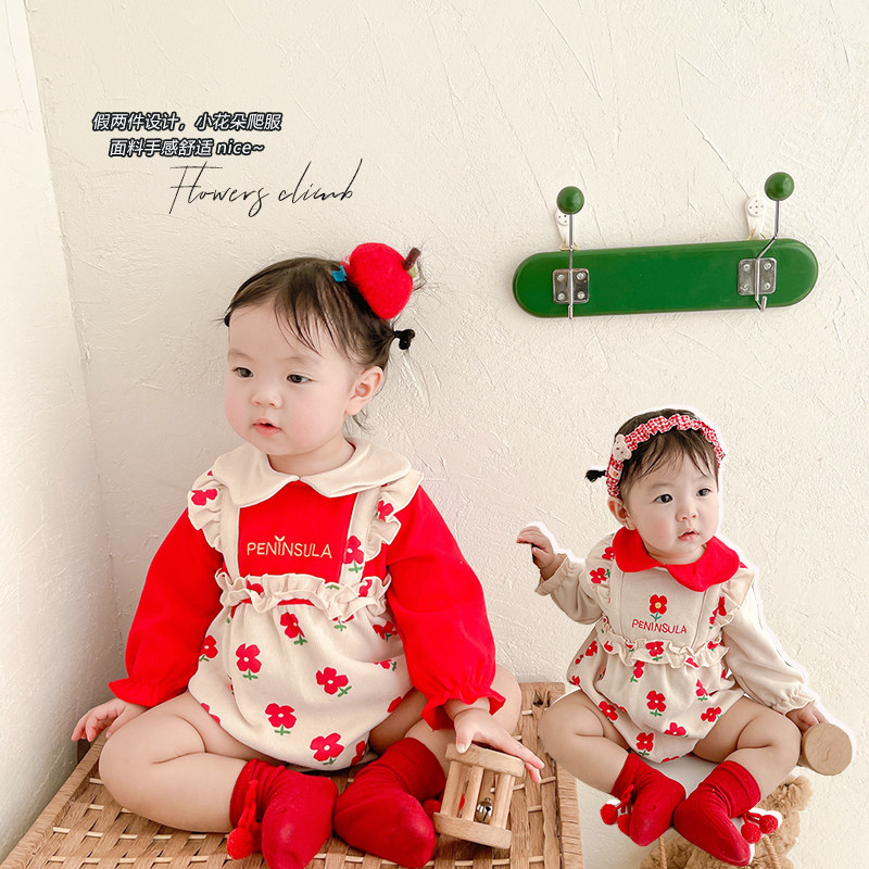 Baby clothes Spring and autumn clothes Body Clothing Newborn Baby Foreign Pie Fake two bags fart after years of climbing and climbing clothes