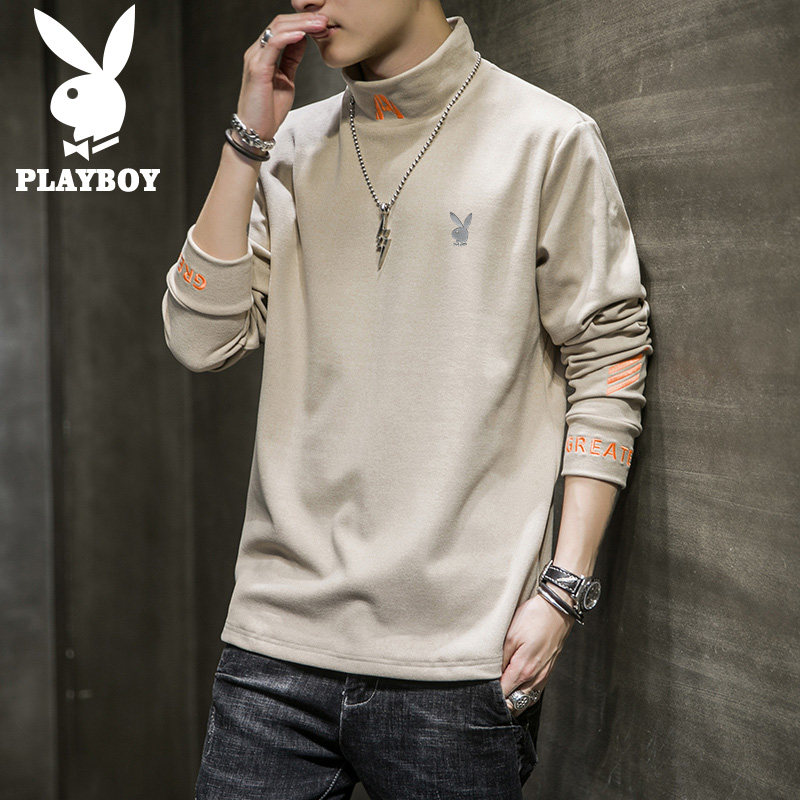 Flowers Playboy fall Long sleeves T-shirt for men's blouses with half high collars undershirt male casual trend handsome men's clothing