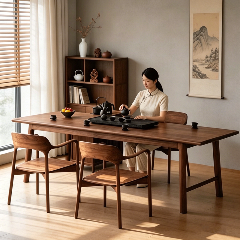 South American Walnut Tea Table for Home Use, New Chinese Zen Style Living Room Balcony Solid Wood Tea Table, Natural Wood Large Board Office Desk South American Walnut Tea Table for Home Use, New Chinese Zen Style Living Room Balcony Solid Wood Tea Table, Natural Wood Large Board Office Desk