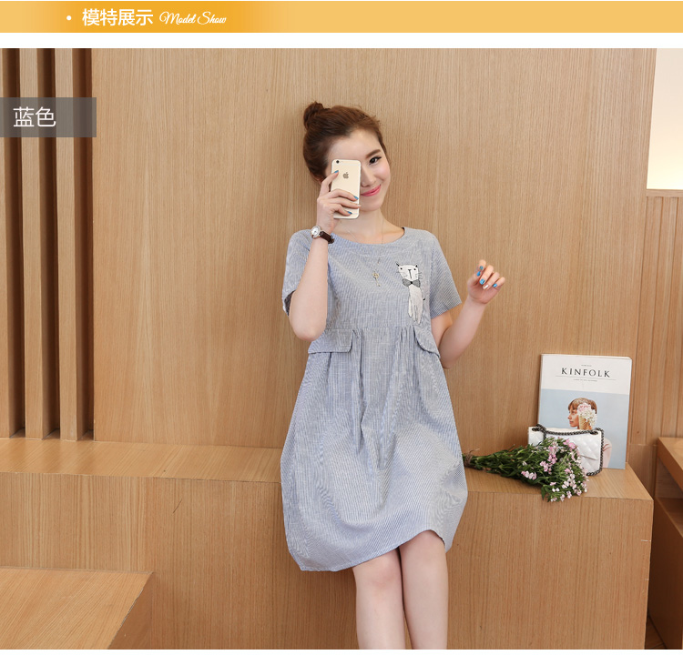 2017 thai sản dress mùa hè phần dài sọc thai sản dress mùa hè ngắn tay lỏng kích thước lớn váy dài váy thủy triều đầm thun dài