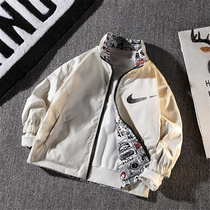  Childrens clothing boys spring and autumn jackets wear both sides of the 2021 new jacket tops Korean autumn casual boys handsome