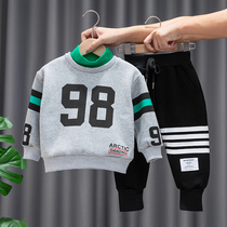 Boy basketball suit autumn and winter sports set 2021 new middle and Big Boy two sets of primary school students plus velvet high neck sweater