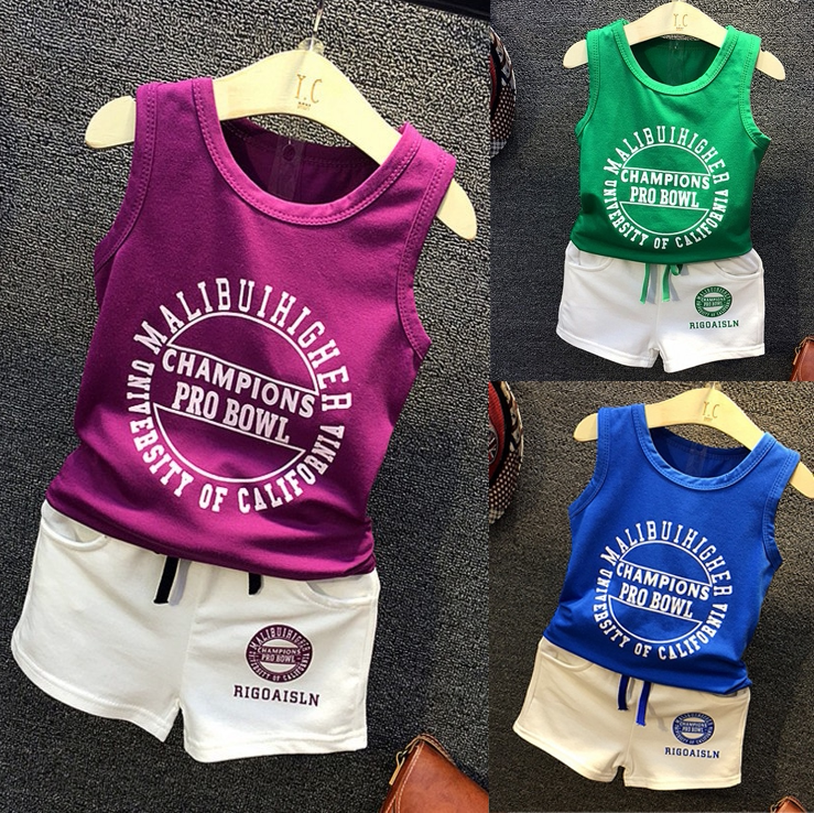 Boy Vest Suit Summer 2 Women Baby New Summer Clothing Pure Cotton 4 Boys 5 Children Sports Two Suits 3 Years Old