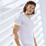 Хлопковая летняя футболка, Германия, круглый воротник, V-образный вырез