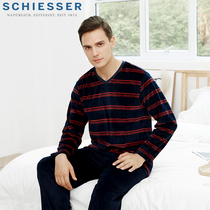 Shuya mens home clothes autumn and winter towel cloth long-sleeved trousers cotton pajamas mens living clothes leisure suit thick section