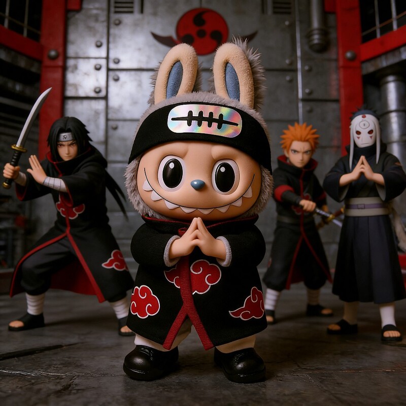 First, Second, and Third Generation Labubu Doll Clothes Macaron Labubu Vinyl Doll Naruto Akatsuki Uchiha Itachi Set