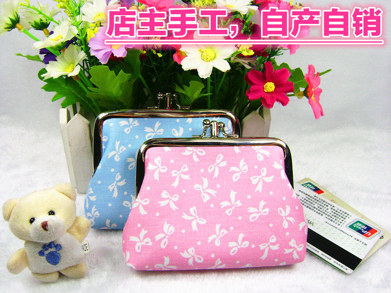 Bow knot cute handmade ladies buckle small purse coin purse female mini coin bag fabric student Korean version