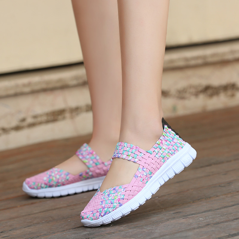 Camouflage Pink & 599summer soft sole female leisure time Mom shoes Elastic band manual weave ventilation The old Beijing cloth shoes Middle aged and elderly Shallow mouth Single shoes