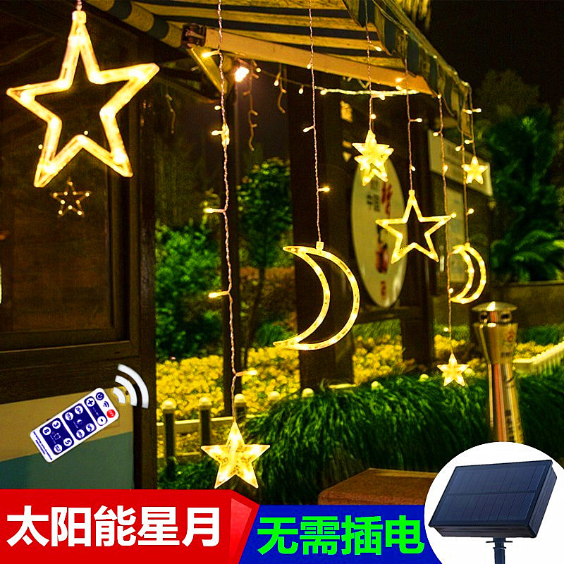 Solar Lamp LED Stars Moon Curtains Small Colorful Lights String Outdoor Patio Waterproof Garden Villa balcony Decoration