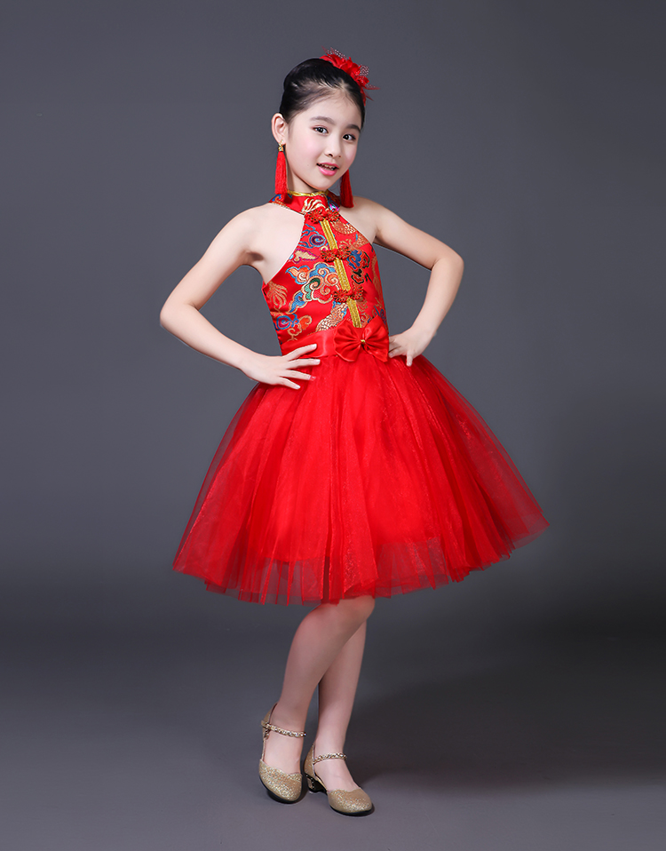 Cô gái Tang phù hợp với phồng công chúa váy trẻ em sườn xám váy điệp khúc phù hợp với cô gái Trung Quốc performance show váy váy cho bé gái 10 tuổi