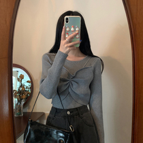 2021 autumn winter new fake two design sensation small crowdblouse undershirt female short inside lap long sleeves knit undershirt