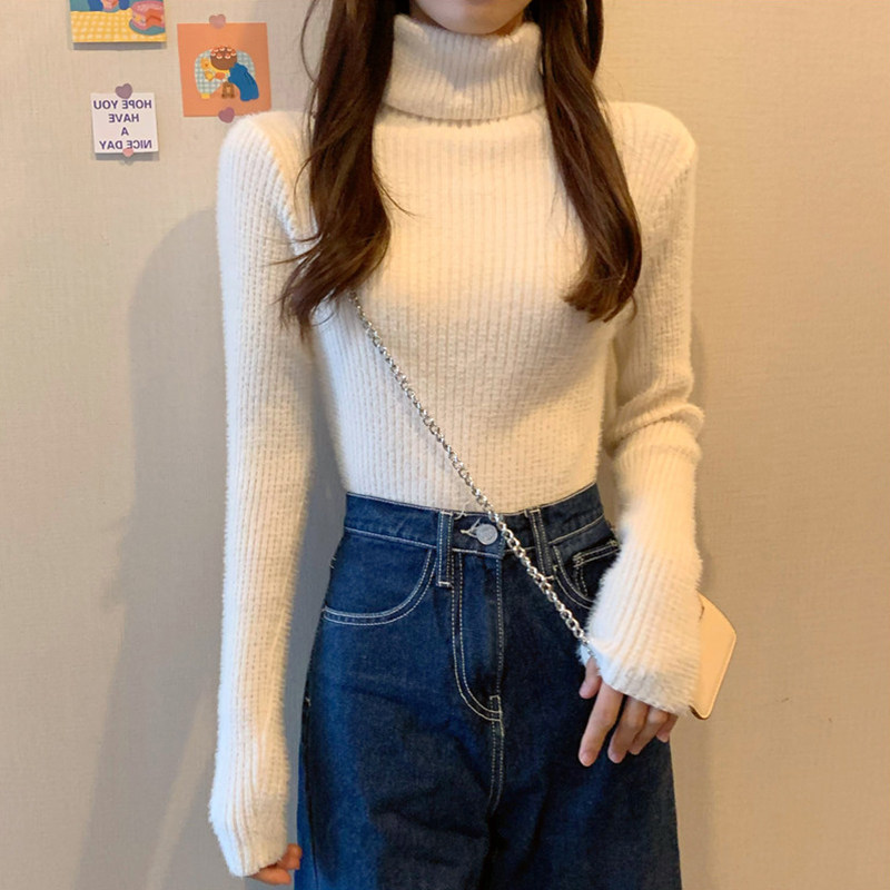 Imitation ferret fur coat woman autumn winter new high collars inner hitch bottom sweatshirt with long sleeves knitted warm blouse