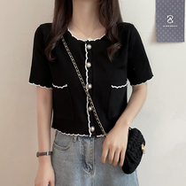 Summer 100 Lapped Thin Ice Silk Knit Cardigan Short Sleeve T-Shirt Woman Design Sensation small crowdsourced blouses blouses