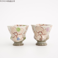 Парные кружки 日本进口虚空藏窑花恋 九谷烧情侣杯子日式创意茶杯手工对杯200ml