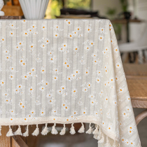 Small frescoed table cloth cloth art cotton hemp flow sunets red ins wind crumbles with small daisy tea table Bugaibu rectangle