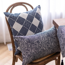 Japanese style and style fabric pillow cushion retro famous family wind waist pillow cotton and linen pillow case Chinese pillow Sea Ripple