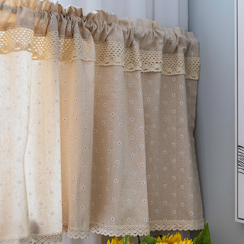 American pastoral floral cotton linen curtain Semi-shading decorative short curtain Half curtain Nordic small fresh cabinet door curtain Half curtain