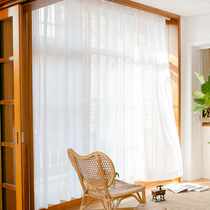White gauze curtain balcony bedroom partition elegant solid color chiffon window half-through tulle Nordic simplicity
