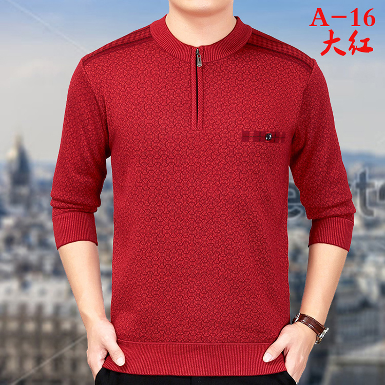 Áo sơ mi trung niên và trung niên, áo len đỏ nam trung niên, bố nam, cổ áo cao, áo len cashmere, áo len, năm sinh quần áo thể thao