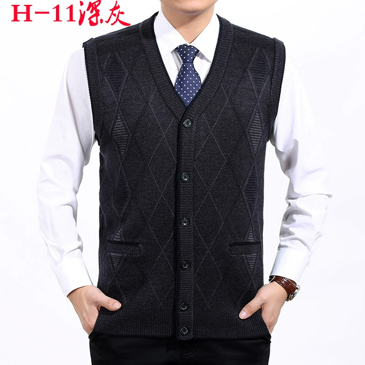 Mùa xuân và mùa thu dệt kim đan vest nam trung niên của nam giới v-cổ cardigan mỏng cashmere vest ông nội vest vest áo len khoác mỏng