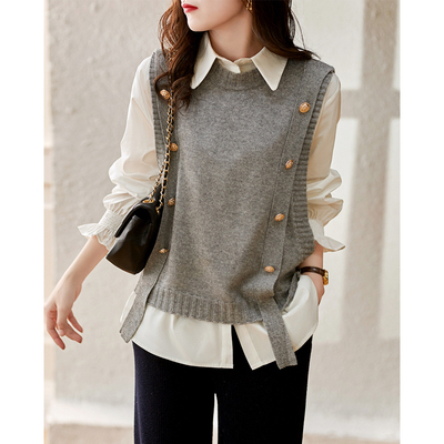 Shirt and Vest Two-Piece Set for Women, Spring 2025 New Style, Black and White, Stylish and Age-Reducing Top, Fashionable Shirt Set