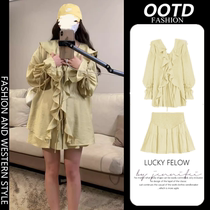Pregnant women spring and summer thin style casual and age-reducing lace-up ruffled shirt and shorts two-piece suit for small people