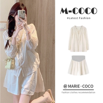 Maternity wear summer new style salt style light ripe tea style a complete set of matching breast style slimming and flesh-covering two-piece suit